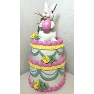 Bella Lux 2 Tiered PASTEL EASTER CAKE with Bunny, Decorated with Cute FLOWERS